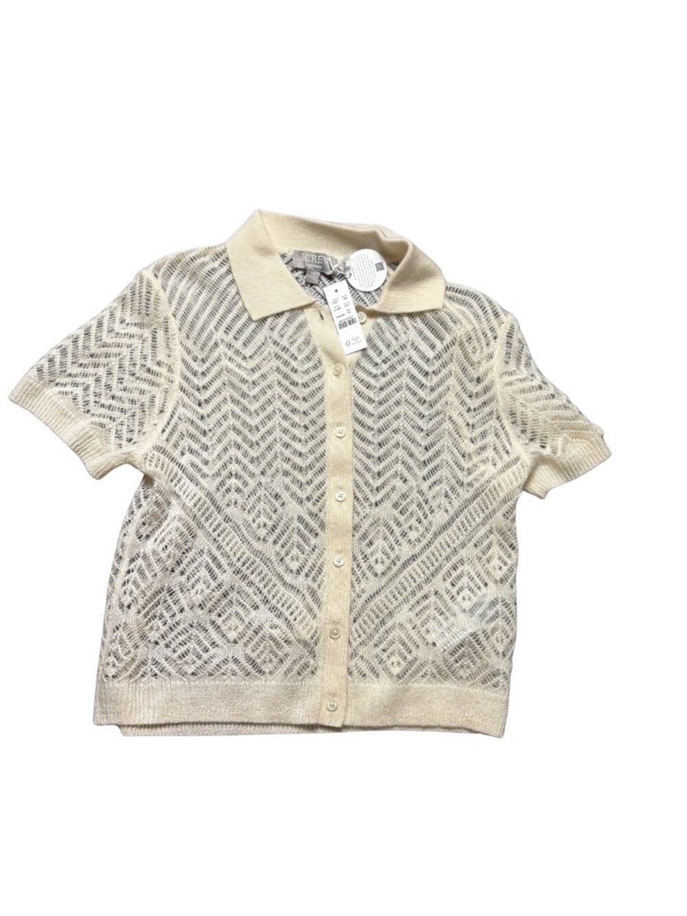 J. Crew Cream Cashmere Short-Sleeve Cardigan with Trim